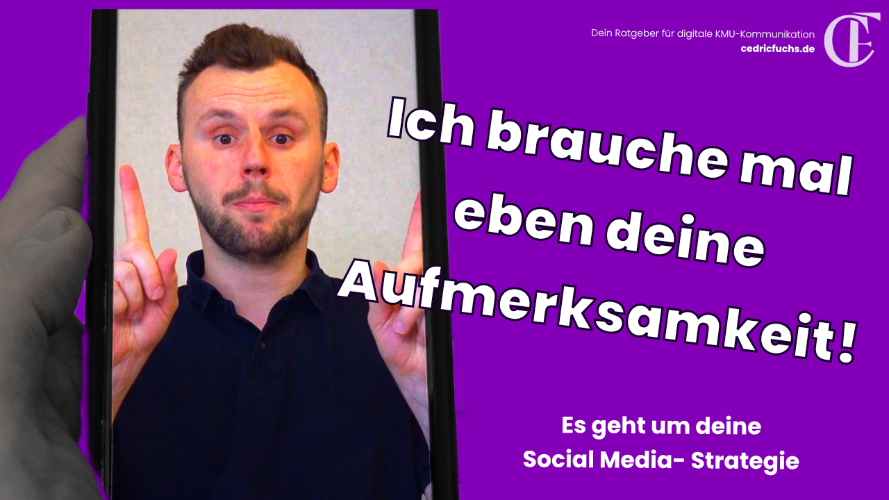 Ich brauche mal eben deine Aufmerksamkeit, Mensch auf Smartphone, der um Aufmerksamkeit bittet